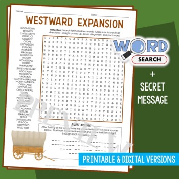 Preview of Westward Expansion Word Search Puzzle Activity Vocabulary Worksheet