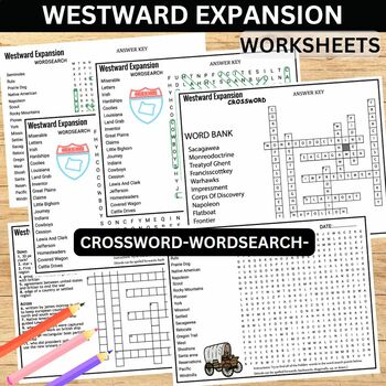 Preview of Westward Expansion Worksheets Activity, WordSearch- Crossword