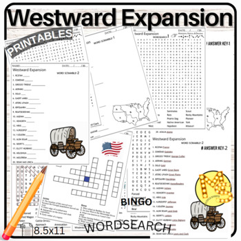 Preview of Westward Expansion Worksheets Crossword - Word Scramble - Word Search