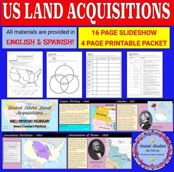 Preview of Westward Expansion land acquisitions slideshow & printable packet (English/Span)