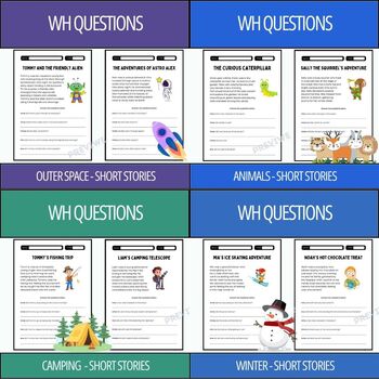 Preview of Wh Questions Short Stories Bundle - Who, What, When, Where, Why & How