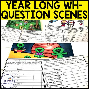 Preview of Wh Questions with Picture Scenes for Speech Therapy | Year Long Bundle