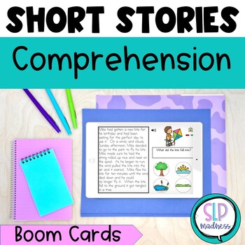 Preview of Wh Questions with Visuals Speech Therapy Short Stories Comprehension Boom Cards