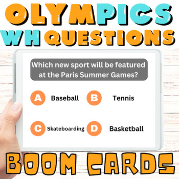 Preview of Wh questions Summer Games -  Boom Cards + EASEL