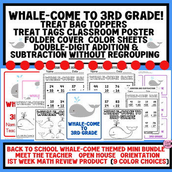 Preview of Whale-Come to 3rd Grade Mini Bundle|Treat Tags|Meet the Teacher|Math Review, Etc
