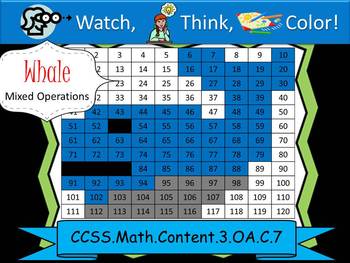 Preview of Whale Multiplication Practice - Watch, Think, Color! CCSS.3.OA.C.7