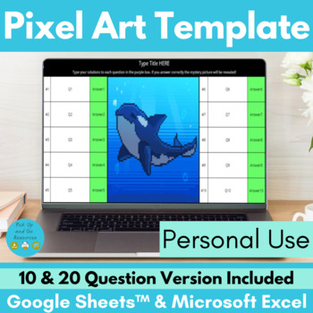 Preview of Whale Pixel Art Editable Template for Google Sheets & Excel