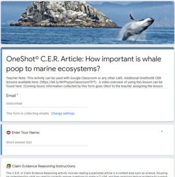 Preview of Whale Poop OneShot® CERR Science Article - Online Blended Remote Activity