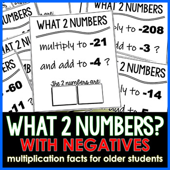 Preview of What 2 Numbers? w/ NEGATIVES Multiplication Facts for Middle & High School Math