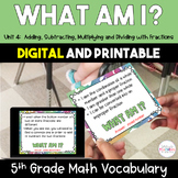 What Am I?  5th Grade Math Vocabulary - Add Subtract Multi