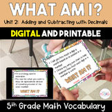What Am I?  5th Grade Math Vocabulary - Adding & Subtracti