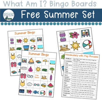What Am I Bingo Boards Free Summer Set by Adaptation Station | TPT
