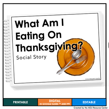 Preview of What Am I Eating On Thanksgiving Social Story | EDITABLE