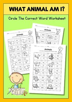 Preview of What Animal Am I?" - Circle the Correct Word Preschool Worksheet