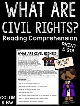 Preview of What Are Civil Rights ? Reading Comprehension Article Civil Rights Movement