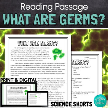 Preview of What Are Germs Reading Comprehension Passage PRINT and DIGITAL