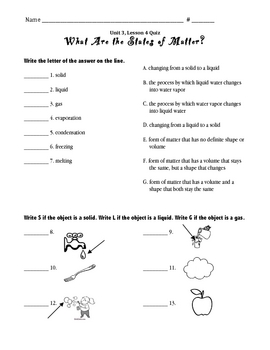 Preview of What Are The States of Matter? Quiz