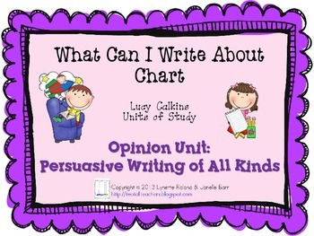 Preview of What Can I Write About Chart-Lucy Calkins: Opinion Unit: Persuasive Writing