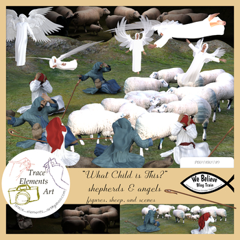 Preview of What Child is This? Nativity Shepherds and Angels Scene Clip Art