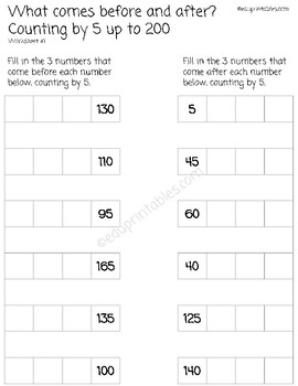 What Comes Before and After, Counting by 5s? by eduprintables | TpT