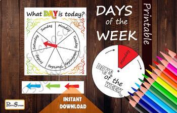 Preview of What Day is it?,Days of the week wheel, Printable activity, busy binder activity