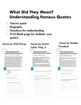 Preview of What Did They Mean? Understanding Famous Quotes l Reading and Writing Activity