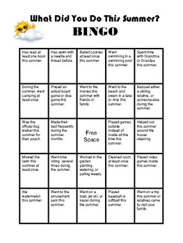 What Did You Do This Summer? BINGO - Get to Know You Activity | TPT