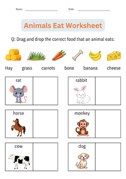 What Do Animals Eat? - Matching Animals and Their Food Worksheets for ...