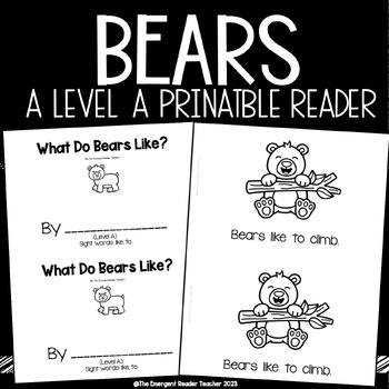 Bears | Level A Printable Book | Guided Reading | Sight Word Reader