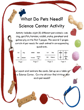 What Do Pets Need? Science Center Activity by Preschool Teacher and