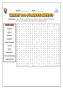 Preview of What Do Plants Need?: 2 Science Puzzles: Wordsearch & Word Scramble