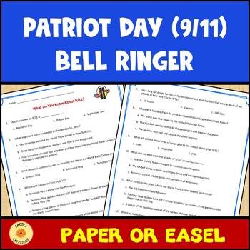 Preview of Patriot Day 9/11 Bell Ringer Questionnaire Activity with Easel Option