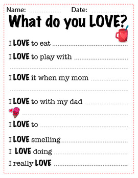 Preview of What Do You Love? Valentine's Day Worksheet K-6th Grades
