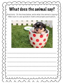What Does The Animal Say? Dialogue writing practice by Curly Girl Classroom