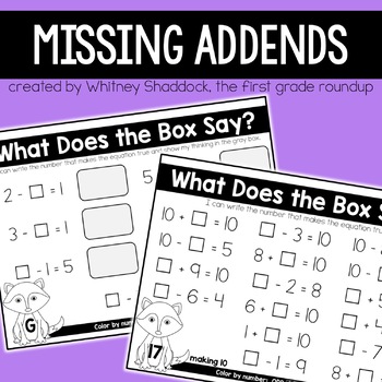Preview of Missing Addends Worksheets for First Grade