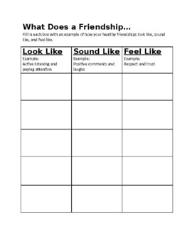 Preview of What Does a Friendship Worksheet