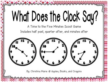 Preview of What Does the Clock Say? - A Time to the Five Minutes Scoot Game