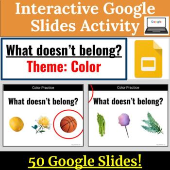 Preview of Colors What Doesn't Belong? Special Education Google Slides REAL IMAGES