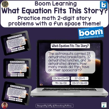 Preview of What Equation Goes With this Story? Space Theme Boom Learning Digital Task Cards
