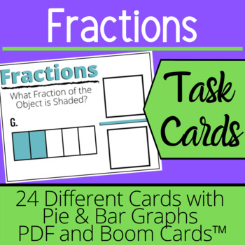 Preview of What Fraction is Shaded Task Cards - PDF and Boom Cards™ Distance Learning