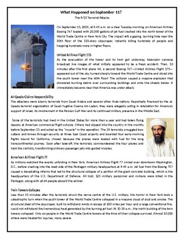 Preview of What Happened on September 11? - Reading Comprehension Worksheet / Text