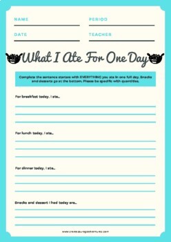 Preview of What I Ate For One Day Sentence Starters Worksheet - Food Tracker Sheet