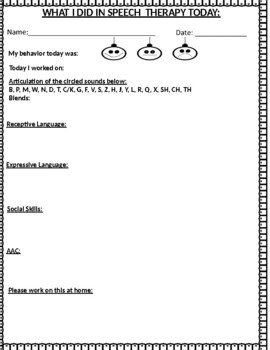 Preview of What I Did In Speech Therapy Today - Printable Parent Communication Log