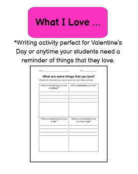 Preview of What I Love.... Free Writing Activity - Perfect for Valentine's Day