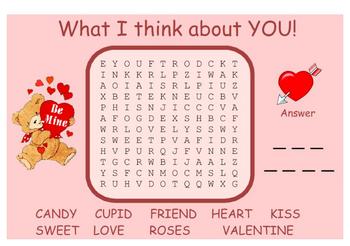 Preview of What I Think About YOU!  Valentine Word Search SMARTBoard