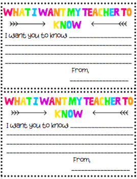 What I Want My Teacher to Know by Laugh Love Teach 2nd TpT