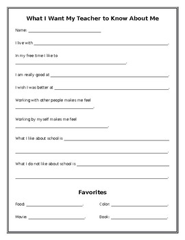 What I Want My Teacher to Know About Me by Nailed It TPT