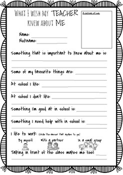 What I Wish My Teacher Knew About Me by Niamh's Resources | TPT