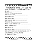 What I wish my teacher knew - First Day of School Activity