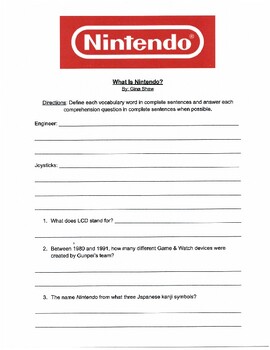 Preview of What Is Nintendo? Comprehension Questions & Activities